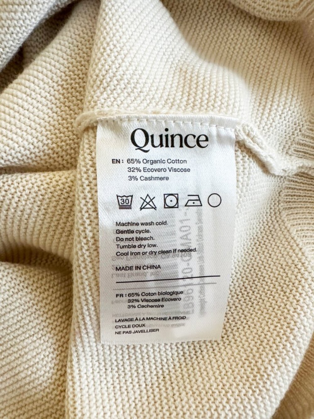 NWT Quince Lightweight Cotton Cashmere Dolman Sweater Heather Bone - X-Small - Picture 7 of 7